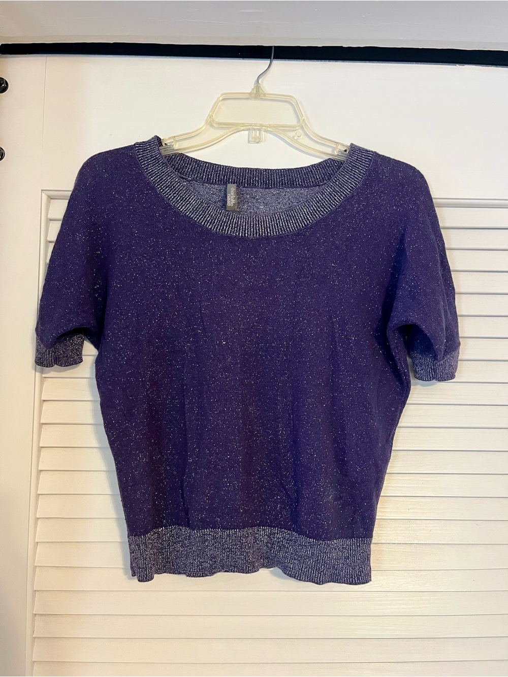 Sparkly Charlotte Russe Silver Blue Metallic Knit Sweater Top - XS